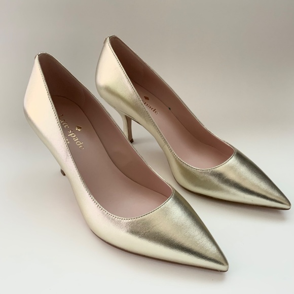 Kate Spade Sonia Gold Leather Pointed Toe Pumps Stiletto Heels Dress Shoes 8.5 - Picture 11 of 16
